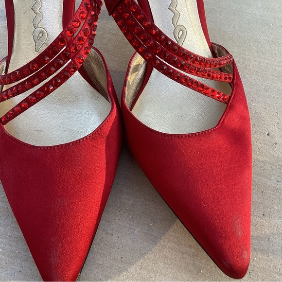 Nina Red Heels with Rhinestone Straps - Picture 2 of 8